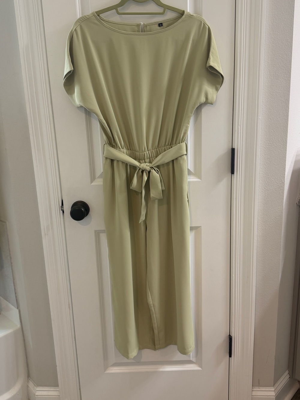 Sage Green Belted Wide Leg Jumpsuit – XS